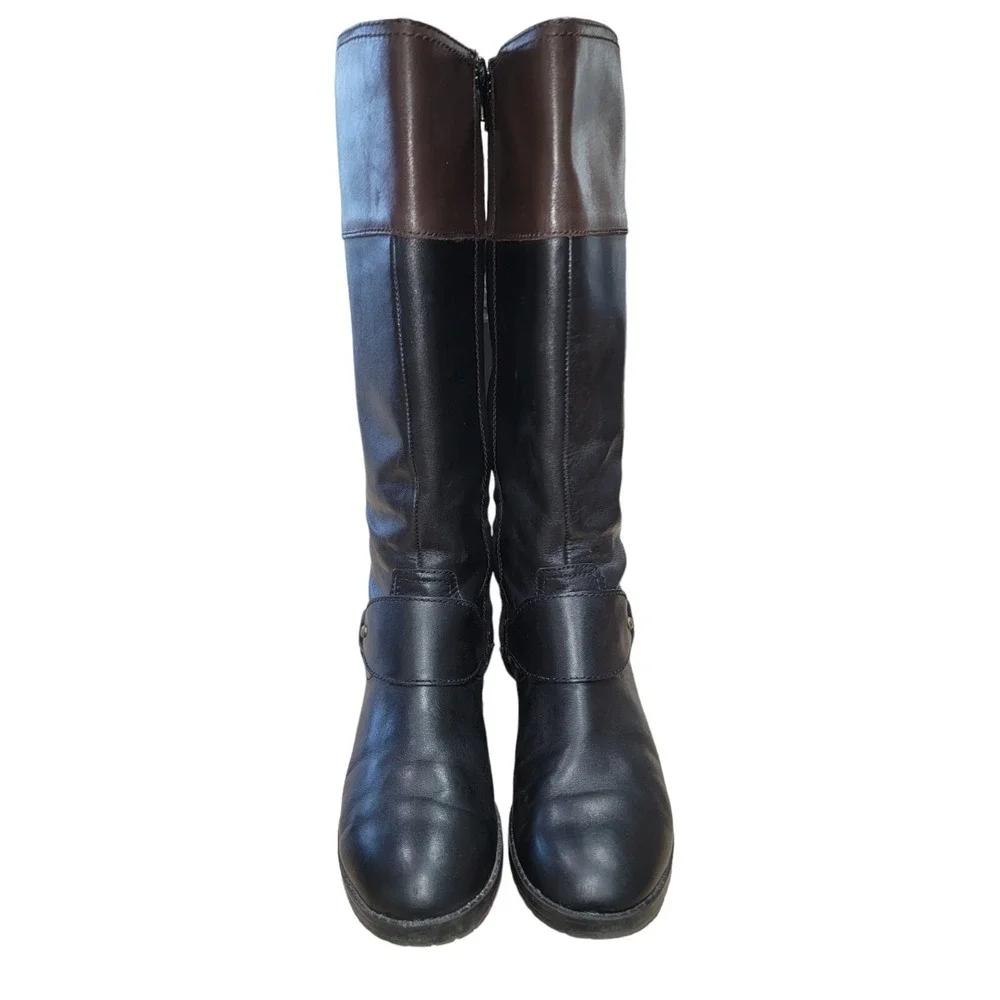 Ralph Lauren Sulita Womens Black Brown Leather Knee High Riding Boots Sz 6 B